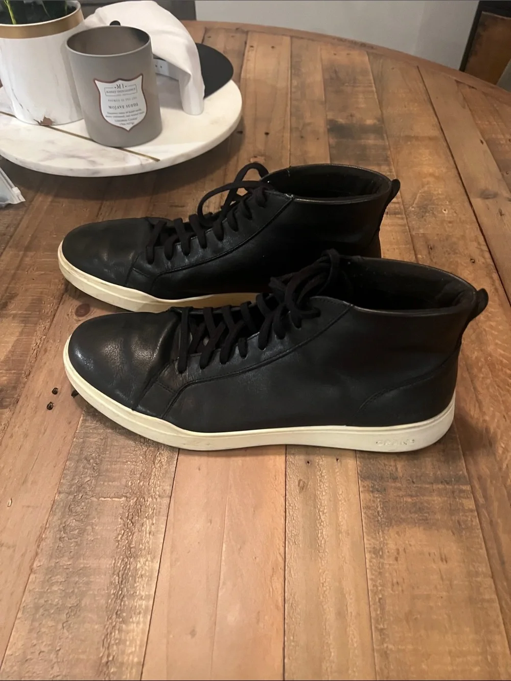 Cole Haan Black Leather High-Top Sneakers with Cream Sole